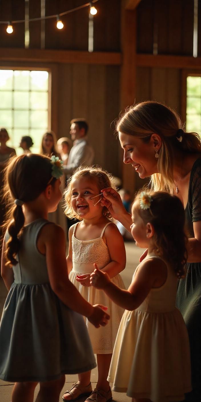 Professionell gestaltete Bühne mit kreativen Accessoires für ein Kinderfest.